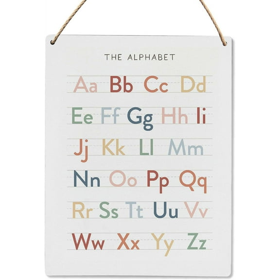 8x10 Inch Boho Wall Decor, Abc Alphabet Wood Hanging Sign, Boho Alphabet Wall Decor, Kids Baby Gril Room Toddler Room Classroom Wooden Slogan Hanging Sign