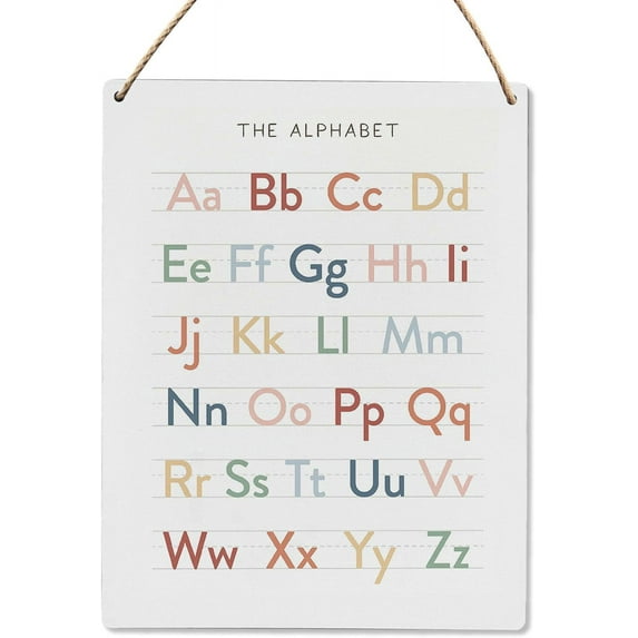 8x10 Inch Boho Wall Decor, Abc Alphabet Wood Hanging Sign, Boho Alphabet Wall Decor, Kids Baby Gril Room Toddler Room Classroom Wooden Slogan Hanging Sign
