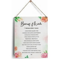 8x10 Inch Bonus Mom Definition Sign Gifts, Rustic Floral Bonus Mom Wooden Signs For Mother'S Day Birthday Wood Plaque Hanging Sign Home Decor