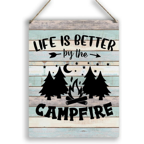 8x10 Inch Campfire Camper Wooden Rustic Signs Home Wall Decor, Country Camping Theme Wood Sign Plaque Hanging Sign Home Outdoor Decor