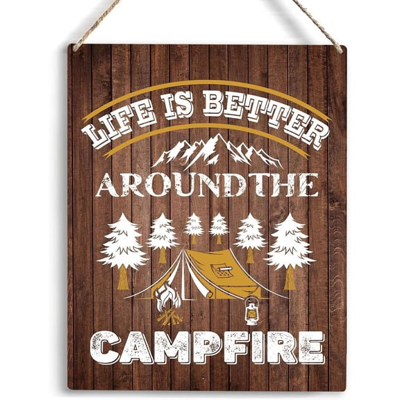 8x10 Inch Camping Accessories Life Is Better Around The Campfire Wooden Hanging Sign Camping Decor For Camper Sign For Cafes Bars Pubs Shop Wall Camping Decorations