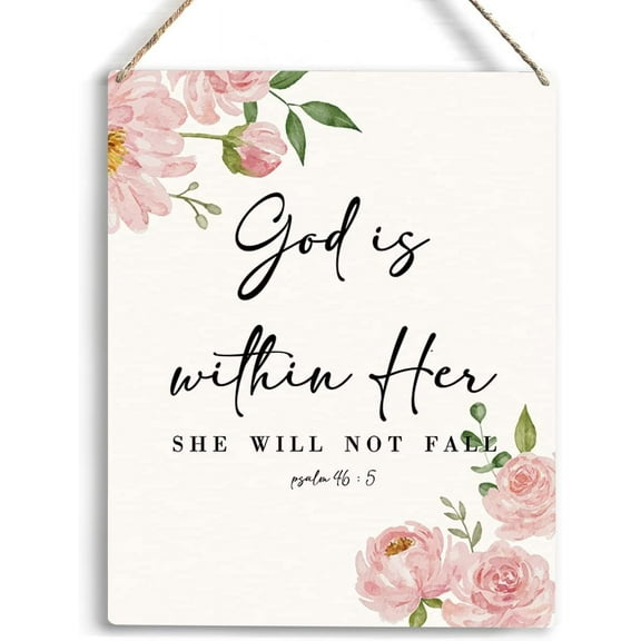 8x10 Inch Christian Religious Gifts For Women Inspirational God Is Within Her She Will Not Fall Wall Art Christian Wall Decor Religion Bible Verse Christmas Gifts Decorations Wooden Hanging Sign