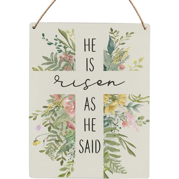 8x10 Inch Easter Decor, He Is Risen As He Said Wood Hanging Sign, Spring Wall Decor, Rustic Easter Porch Living Room Bedroom Wooden Slogan Hanging Sign