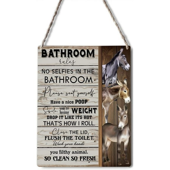 8x10 Inch Funny Bathroom Signs Wall Decor Rustic Donkey Bathroom Rules Wood Plaque Farmhouse Wooden Hanging Sign Decoration For Home Office Door