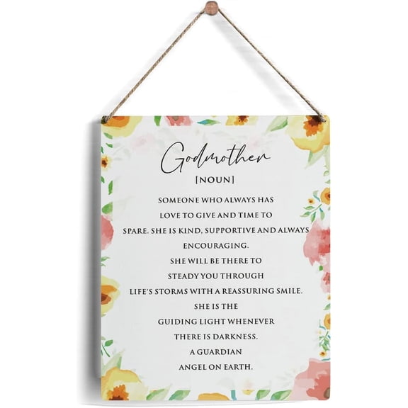 8x10 Inch Godmother Definition Sign Gifts, Rustic Floral Godmother Wooden Signs, Godmother Wood Plaque Hanging Sign Home Decor