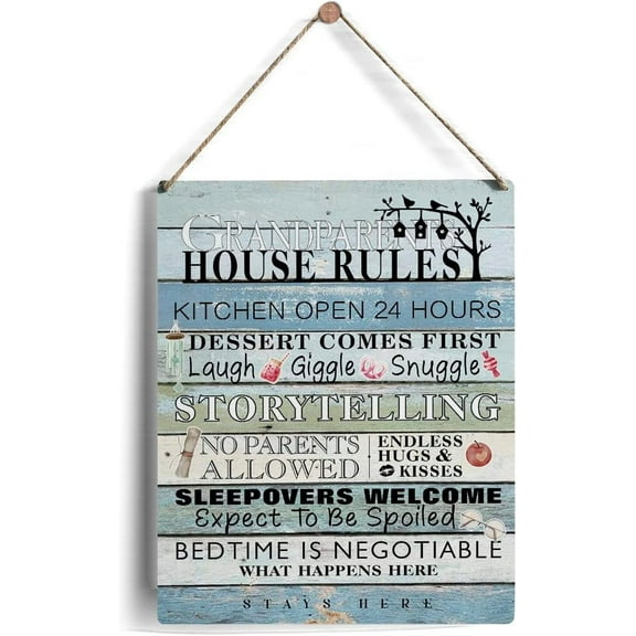8x10 Inch Grandparents Gifts House Rules Sign Housewarming Gift New Grandparent Gifts First Time Wooden Hanging Sign Decorative Plaque Sign For Home Bedroom Living Room Kitchen Decor