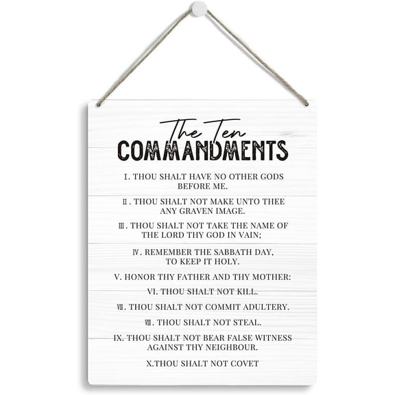 8x10 Inch Inspirational Jesus Wall Door Decor, Christian Religious Gifts For Women Men Her, The Ten Commandments Wood Plaque Sign For Home Office Bathroom Living Room Wall Hanging Decor