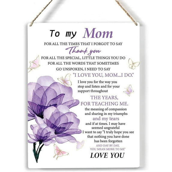 8x10 Inch To My Mom I Love You Wood Sign Butterflies And Purple Floral Mom Wooden Signs Rustic Hanging Plaque Wall Art Perfect Mom Sign Wall Decor For Home Bedroom