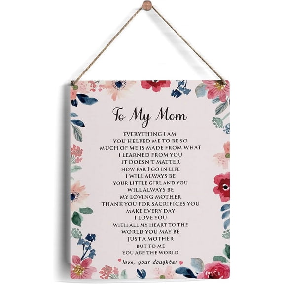 8x10 Inch Mom Sign Gifts From Daughter, Rustic Floral Mom I Love You Wooden Signs For Mother'S Day Birthday Wood Plaque Hanging Sign Home Decor