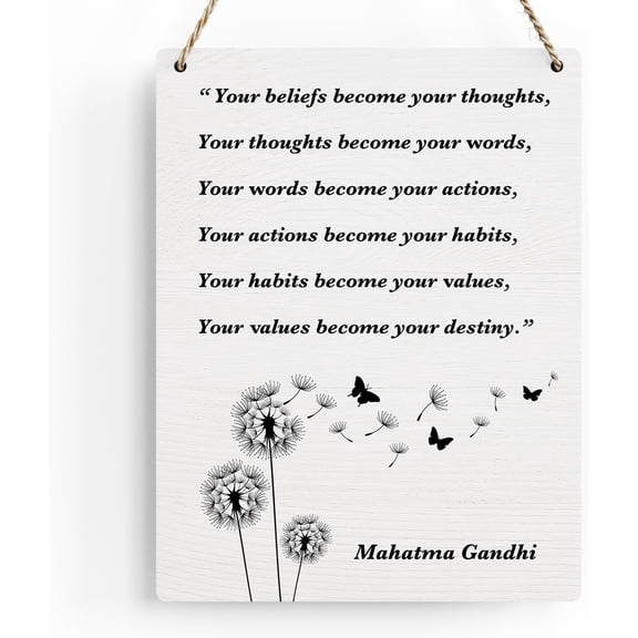8x10 Inch Motivational Life Quote Wall Art Inspirational Gift Your Beliefs Become Your Thoughts Quote Positive Affirmations Wooden Hanging Sign For Home Living Room Office Bedroom Wall Decores