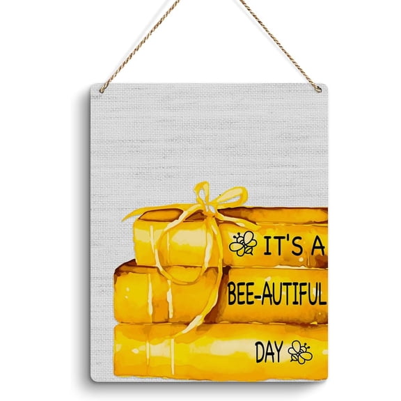 8x10 Inch Positive Bee Wall Door Decor, It'S A Bee-Autiful Day Bee Wood Plaque Sign, Bee Decorations Kitchen Bathroom Home Office Wall Hanging Decor, Motivational Bee Gifts For Women Men