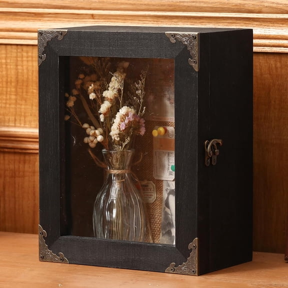 8x10 Inch Shadow Box Depth 4.7in Shadow Boxes Display Cases with Cork Board Backing Rustic Burnt Wood Box for Flowers Bouquet Wedding Picture Photo and Keepsake(Black)