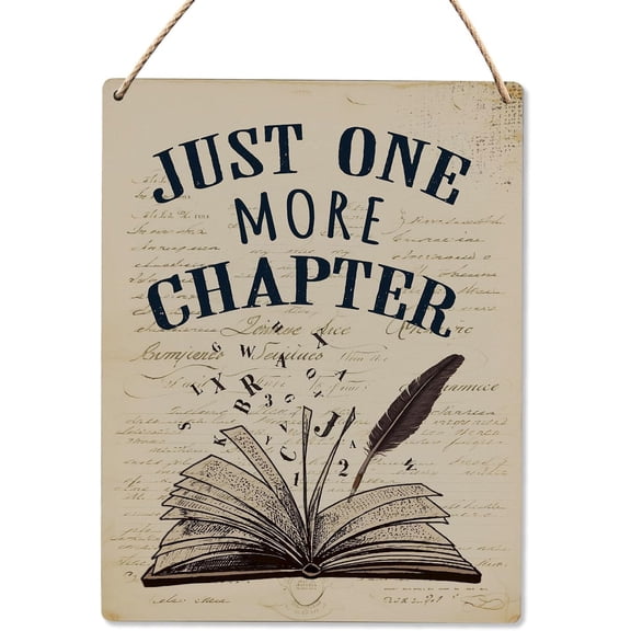 8x10 Inch Vintage Reading Corner Decor, Just One More Chapter Wood Hanging Sign, Vintage Inspirational Reading Wall Decor, Library Reading Room Classroom Wooden Slogan Hanging Sign