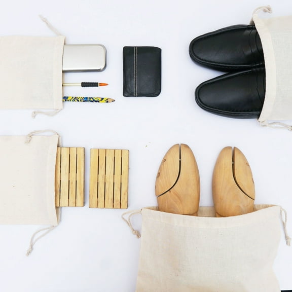 Custombagsupplies - Unisex 8x10 Inches Reusable Eco-Friendly Cotton Double Drawstring Bags Natural Color