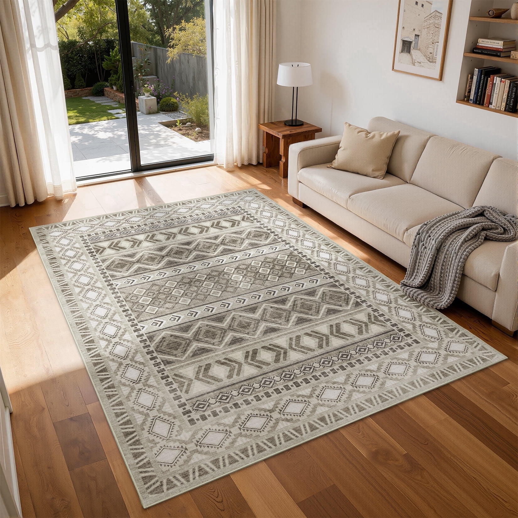 Toyoso 8x10 Southwestern Tribal Area Rug, Boho Geometric Carpet, 0.25" Durable Machine Washable Non-Slip Floor Cover for Dining Room and Living Area Centerpiece, Pet Friendly Rug