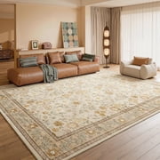 Toyoso 8x10 Luxurious Sage Floral Area Rug, Traditional Bordered Botanical Carpet, Machine Washable 0.25" Low Pile Non-Slip Floor Rug, High-Traffic Durable Deco