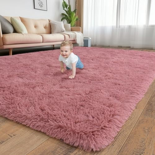 8x10 Large Area Rugs for Living Room, Ultra Soft Orange Big Shag