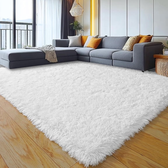 8x10 Large Area Rugs for Living Room, White Fluffy Shag Rug for Bedroom and Nursery, Soft and Comfy, Big Fuzzy Carpet for Kids, Girls, Boys Room Dorm Home Decor Aesthetic, Upgrade Non Slip