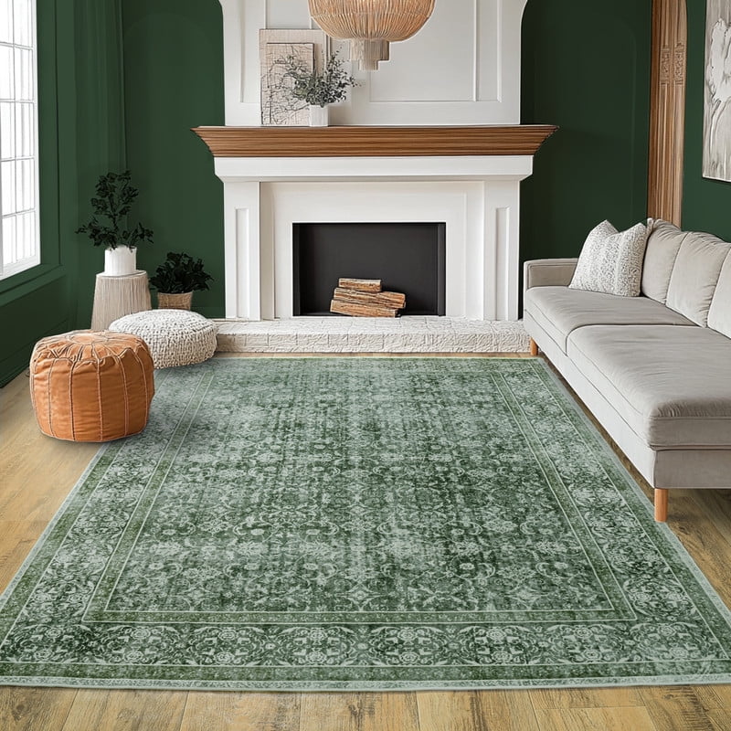 8x10 Large Dark Green Floral Area Rugs for Living RoomWashable Printed ...