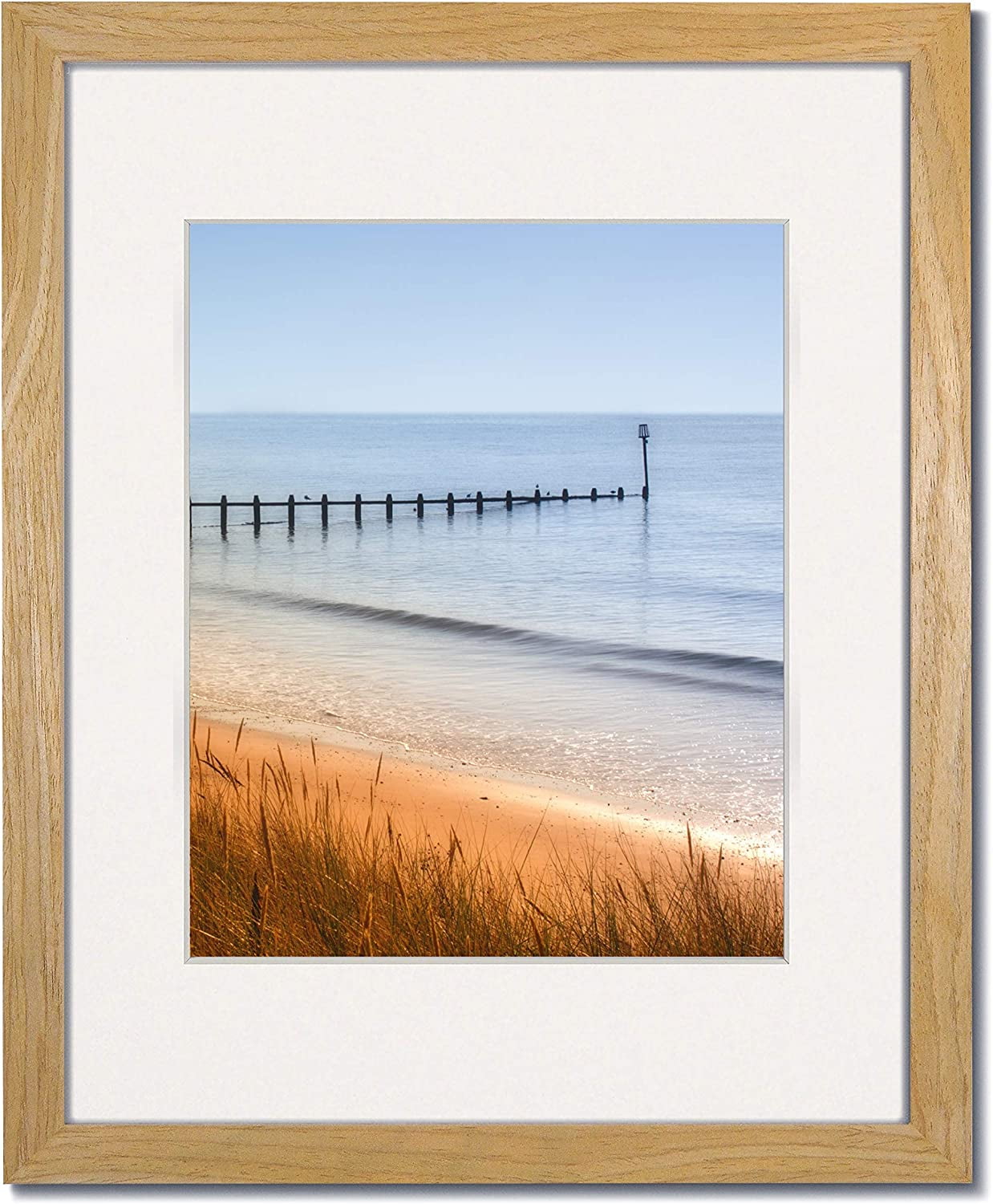 8x10 Light Natural Picture Frames with Clear Glass and Single White Mat