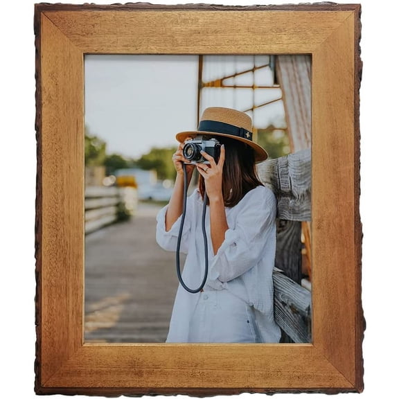 8x10 Live Edge Picture Frames, Rustic Wooden Photo Frame Farmhouse Decor for Tabletop or Wall Display, Natural Brown