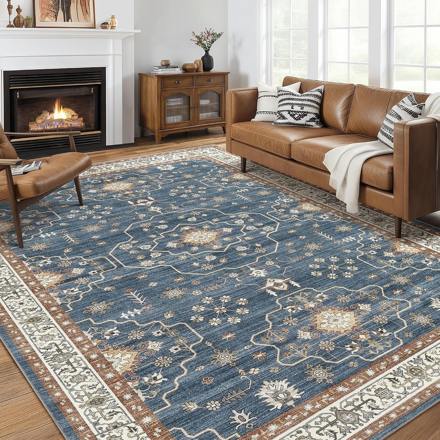 Area Rug Under Dinner Table 8x10 Machine Washable Soft Oriental Vintage Area Rug for Living Room ...