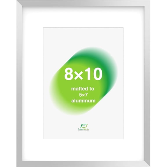 8x10 Matted to 5x7 Picture Frame  Aluminum Frame w/Tempered Glass, Removable Mat for Photos, Posters, Art, Stylish Wall Frame for Home Decor, Gallery Walls, Office, Living Room - Silver
