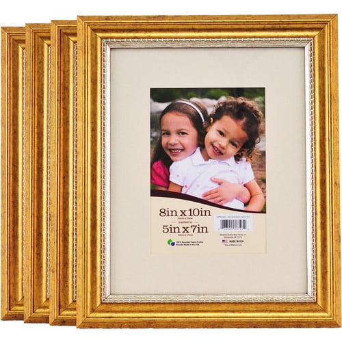 8x10 Matted Gold Picture Frames, Set of 4