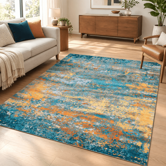 Modern Shape Rugs 8x10 Modern Abstract Rug Faux Multi Color - Walmart.com