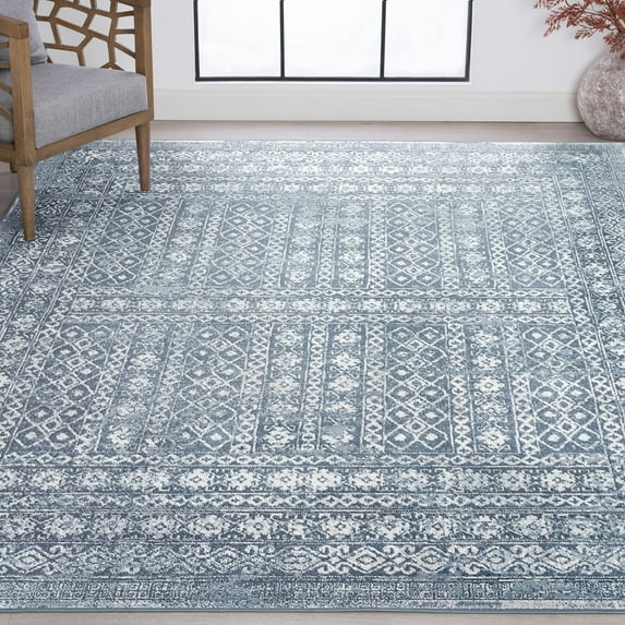 Bliss Rugs Persian Traditional Geometric Diamond Area Rug, Indoor Rugs for Living Room, Dining Room, Bedroom | Blue, 8' x 10' (7'10''x10'2'')