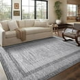 thumbnail image 1 of 8x10 Modern Rug Thin Washable Non-Slip Geometric Border Low Pile Foldable Soft Non-Shedding Indoor Accent Carpet Gray, 1 of 7