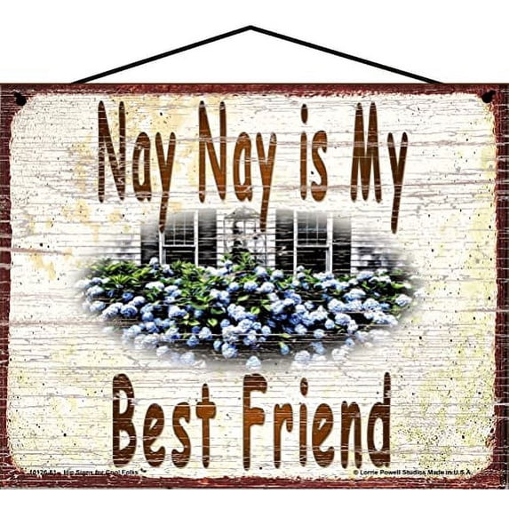 8x10 Nay Nay is My Best Friend Hydrangea Floral Decorative Sign - Vintage Style Hanging Wall Art for Grandmother's Home, Ideal Gift for Celebrating the Grandma-Grandchild Relationship