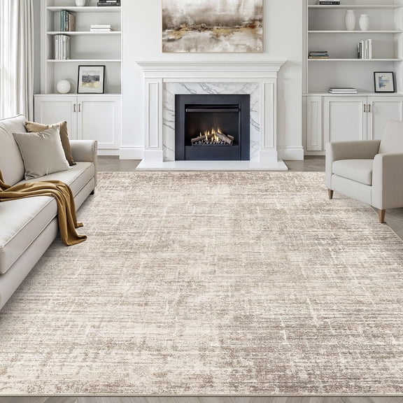 8x10 Neutral Brown Washable Area Rug, Non Slip Stain Resistant Abstract Floor Carpet for Living Room Bedroom Dining Playroom