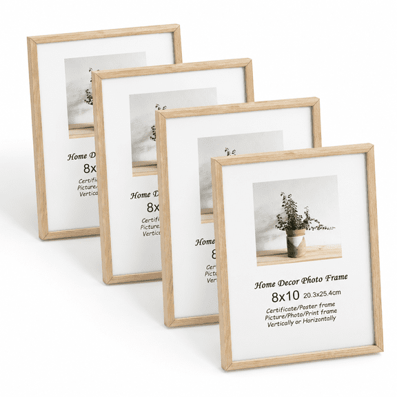 8x10 Oak Wood Picture Frame 4 Pack, Wall Hanging and Tabletop Display