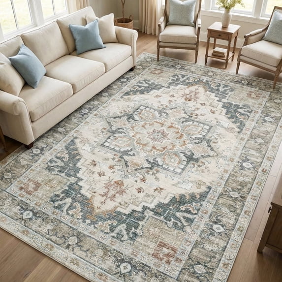 8x10 Oriental Area Rug Living Room Washable Non Slip Boho Soft Rugs Bedroom Dining Room Decor-Gray