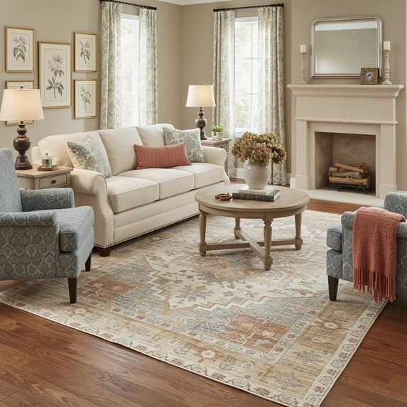 8x10 Oriental Area Rug Living Room Washable Non Slip Boho Soft Rugs Bedroom Dining Room Decor-Orange