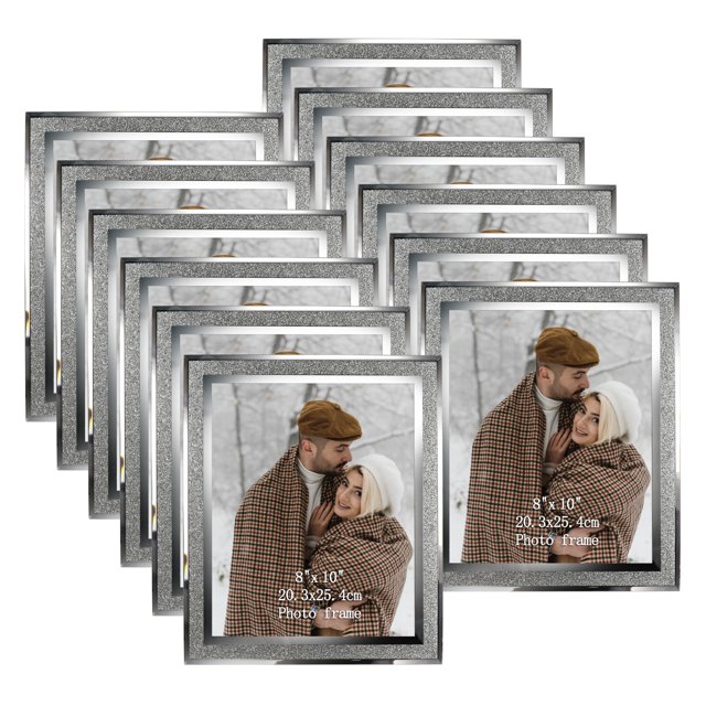 8x10 Ornate Picture Frame Set of 12, Glass Photo Frames 8 by 10, Silver