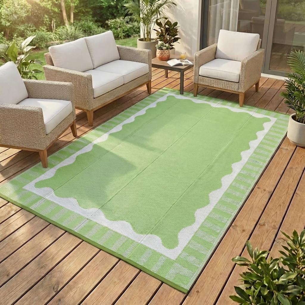 8x10 Outdoor Rug, Scalloped Waterproof Camping Rugs for Outside Your RV ...