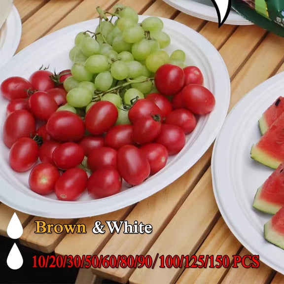 8x10 In Oval Paper Tray, 100% Compostable Natural Environment-friendly Disposable Paper Tray, Made of Sugarcane Fiber, Paper Trays In Bulk, Heavy Paper Tray.