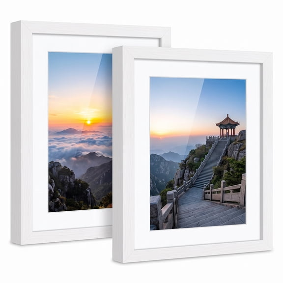 8x10 Photo Frames, White Frame Set of 2 with Shatterproof HD Plexiglass, Use 5x7 Pictures with Mat or 8x10 Photos without Mat,Decoive Frames for Wall Hanging or Tabletop Collage in Office, White