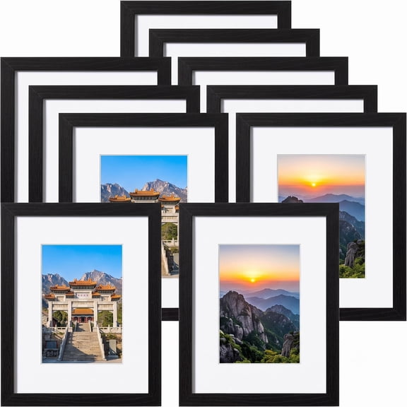 8x10 Picture Frame 10-Pack, Flexible Photo Display Set,Holds 5x7 Photos with Included Mat or 8x10 Photos Without,Wall or Tabletop Mount for Home,Office,Living Room,Bedroom,Black