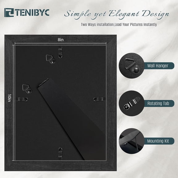 8x10 Picture Frame 4 Pack, Black Wooden Textured, HD Tempered Glass, Gallery Photo Frame