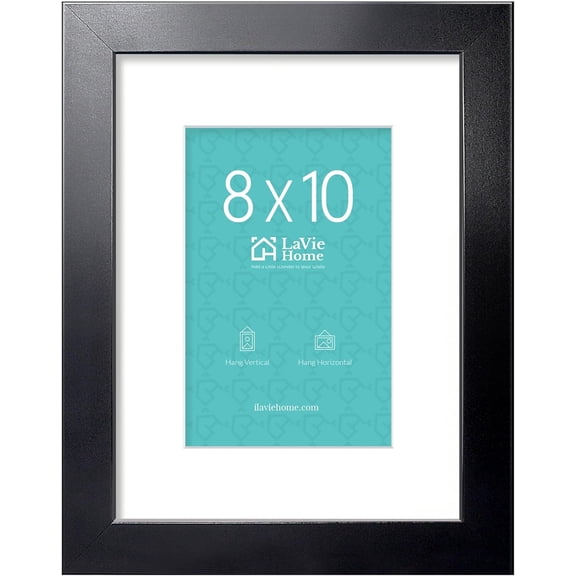 8x10 Picture Frame, 8 x 10 Frame Display Pictures 5x7 with Mat or 8x10 Without Mat, Stable and Sturdy Black Frame and Polished Plexiglass, Horizontal and Vertical Format of The Walls, 1 Pc