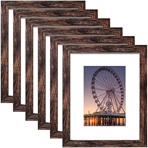 8x10 Picture Frame Brown Set of 6, Display Pictures 5x7 with Mat or 8x10 Without Mat for Wall Mounting or TableTop