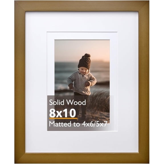 8x10 Picture Frame, Brown Solid Wood Frame with Acrylic Plexiglass for Pictures 4x6/5x7 with Mat or 8x10 without Mat, Tabletop and Wall Mounting Display Photo Frame 1 Pack