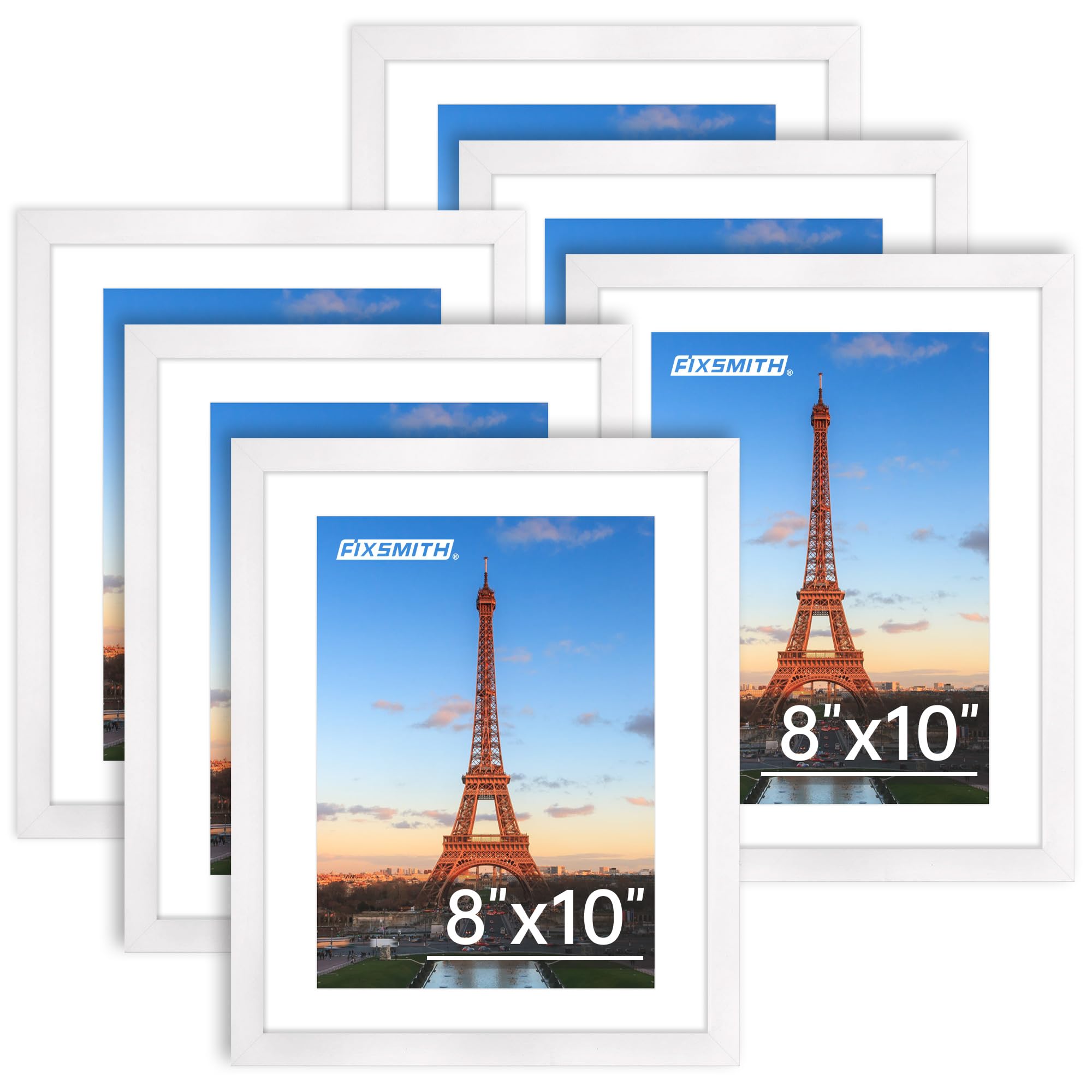 8x10 Picture Frame Bulk Pack of 6, White Photo Frames with HD