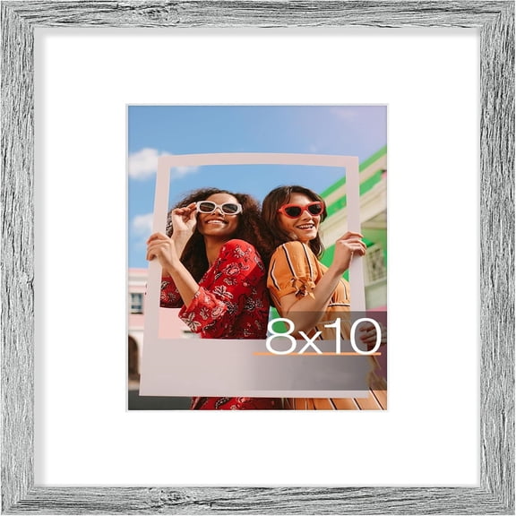 8x10 Picture Frame, Display Pictures 5x7 with Mat or 8x10 without Mat, Engineered Wood with Shatter Resistant Plexiglass, Photo Frame for Wall or Table Top Display, Grey, 1 Pack