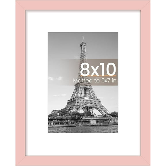 MaxxMarket 8x10 Picture Frame, Display Pictures 5x7 with Mat or 8 x 10 Without, Wall Hanging Photo Frames,Pink, 1 Pack