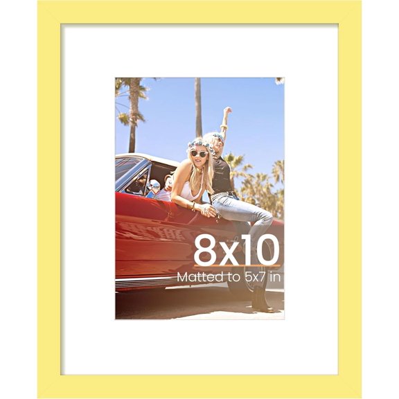 MaxxMarket 8x10 Picture Frame, Display Pictures 5x7 with Mat or 8 x 10 Without, Wall Hanging Photo Frames,Yellow, 1 Pack