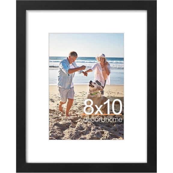 8x10 Picture Frame, Display Pictures 5x7 with Mat or 8x10 without Mat, Wall & Tabletop Display Photo Frame, Black, 1 Pack